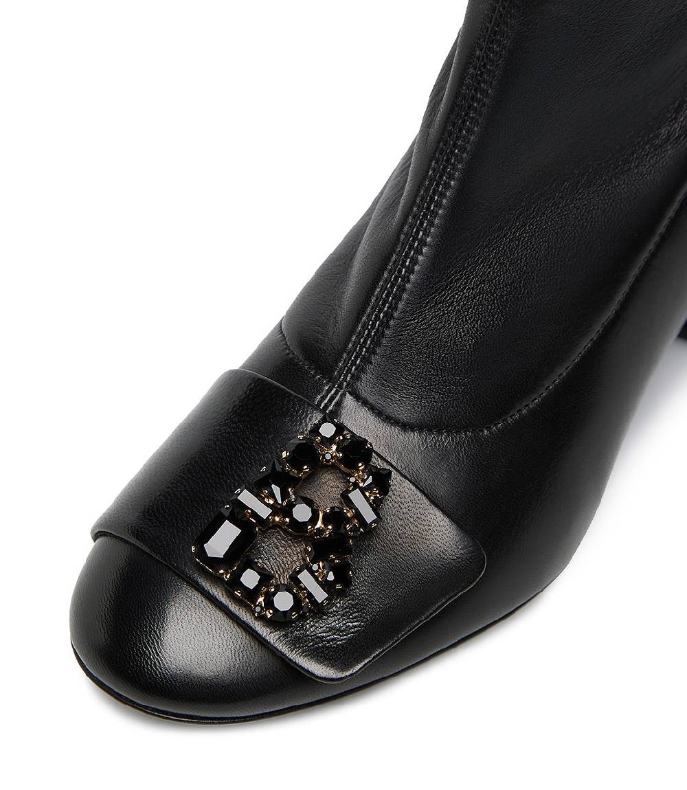 Loriblu Stivaletto in nappa nero con Logo Signature cristalli Promozione Limitata