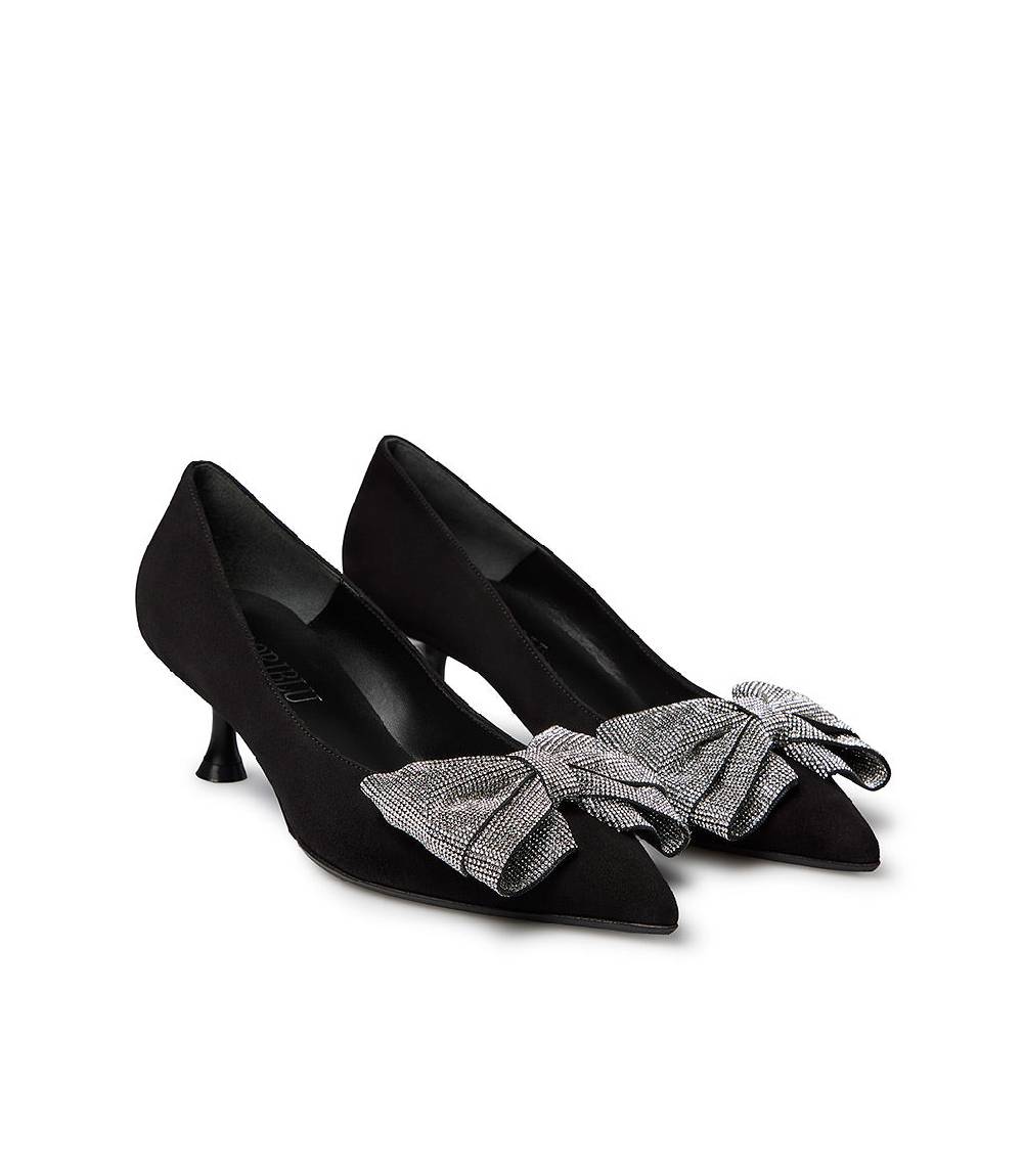 Loriblu Décolleté in camoscio nero con fiocco micro cristalli Fino Al -60%