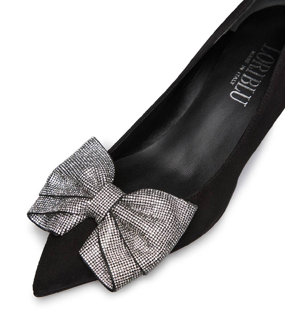 Loriblu Décolleté in camoscio nero con fiocco micro cristalli Fino Al -60%