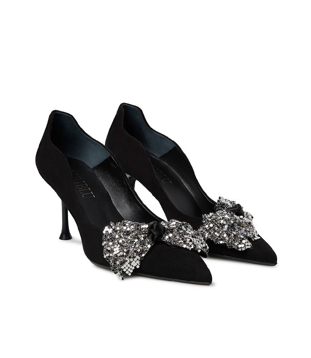 Loriblu Décolleté onda camoscio nero con fiocco full metal argento Novità