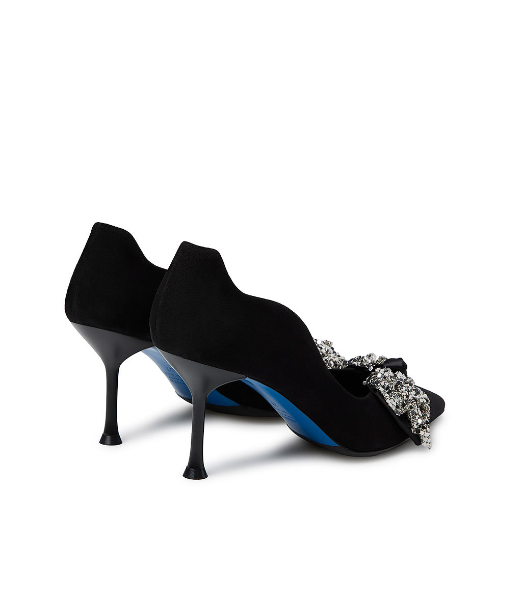 Loriblu Décolleté onda camoscio nero con fiocco full metal argento Novità
