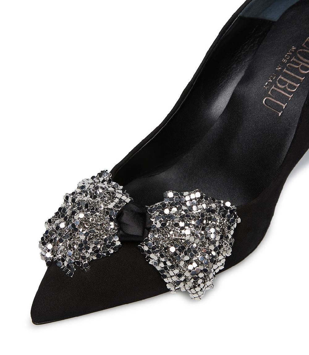 Loriblu Décolleté onda camoscio nero con fiocco full metal argento Novità