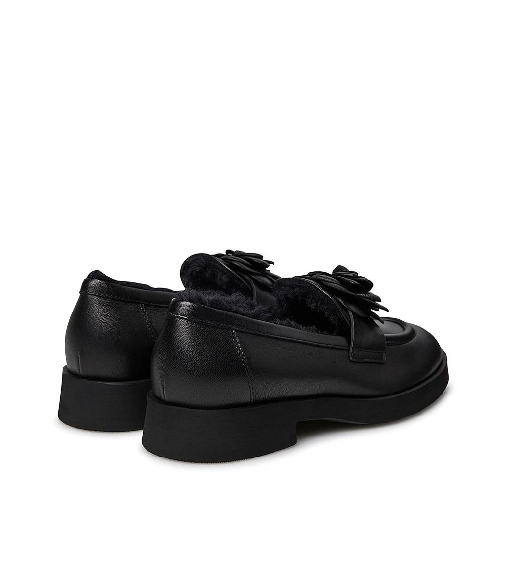 Loriblu Mocassino in nappa nero con fiore e fodera shearling Economico