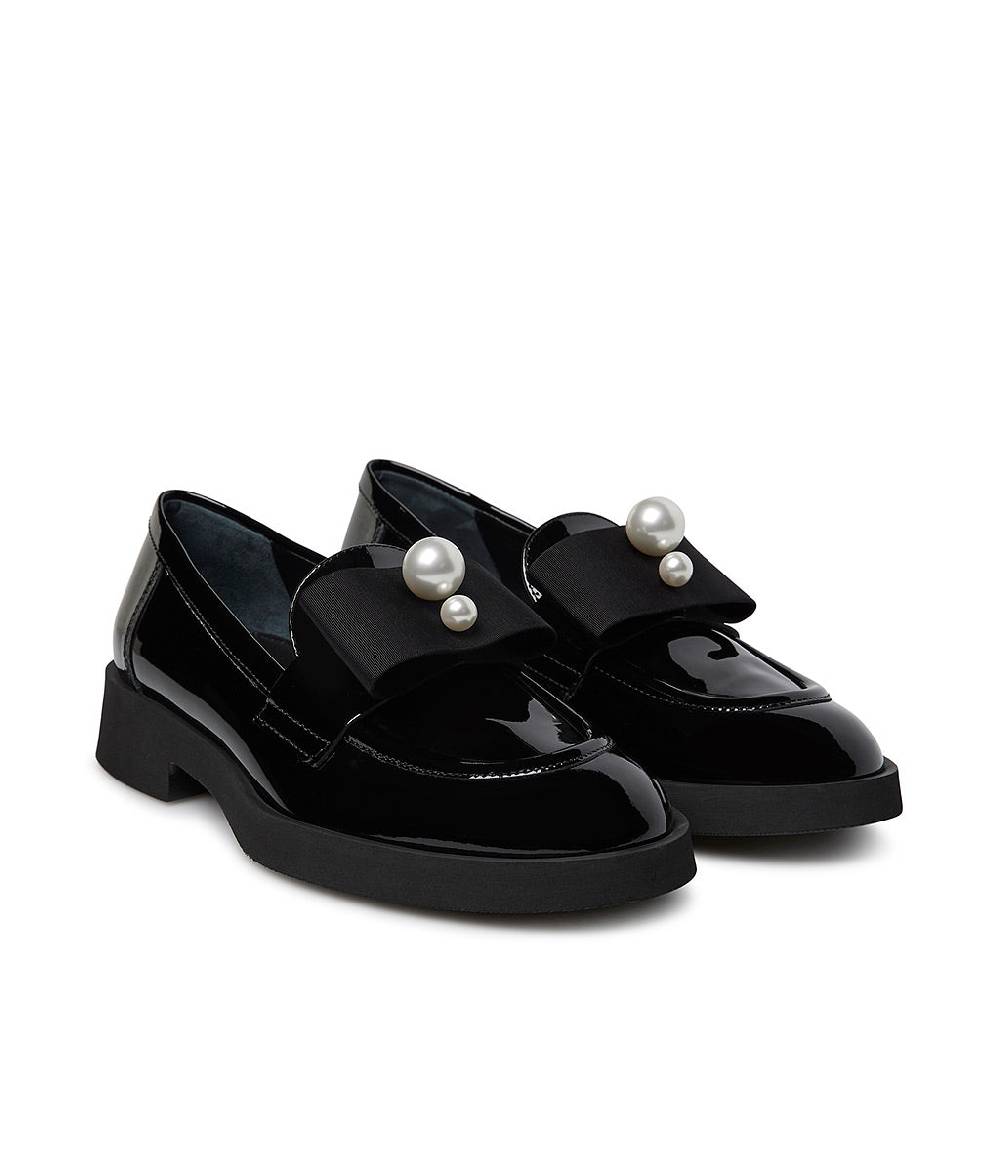 Loriblu Mocassino in vernice nera con gros-grain e perle Online