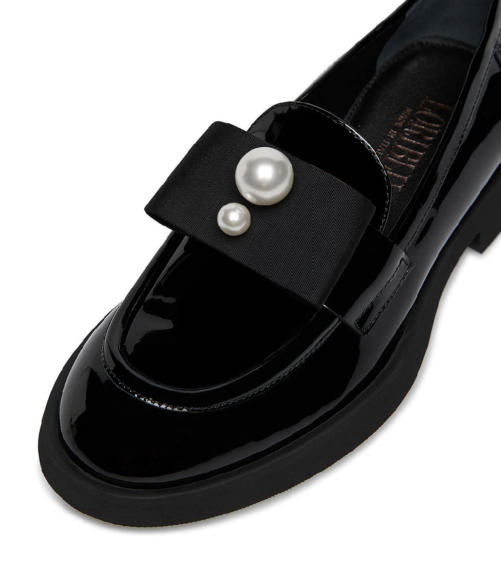 Loriblu Mocassino in vernice nera con gros-grain e perle Online