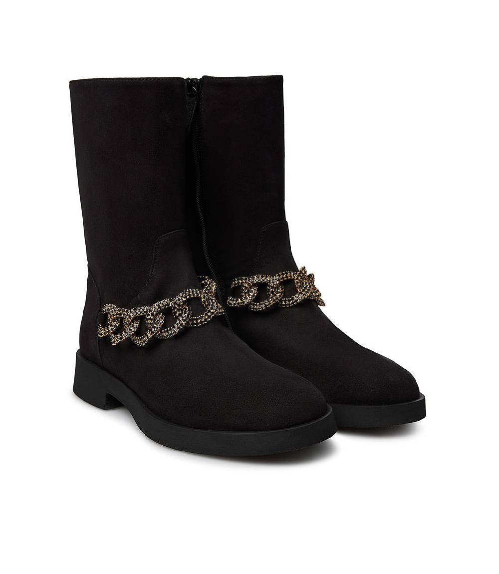 Loriblu Stivaletto in camoscio nero con catena gioiello Outlet