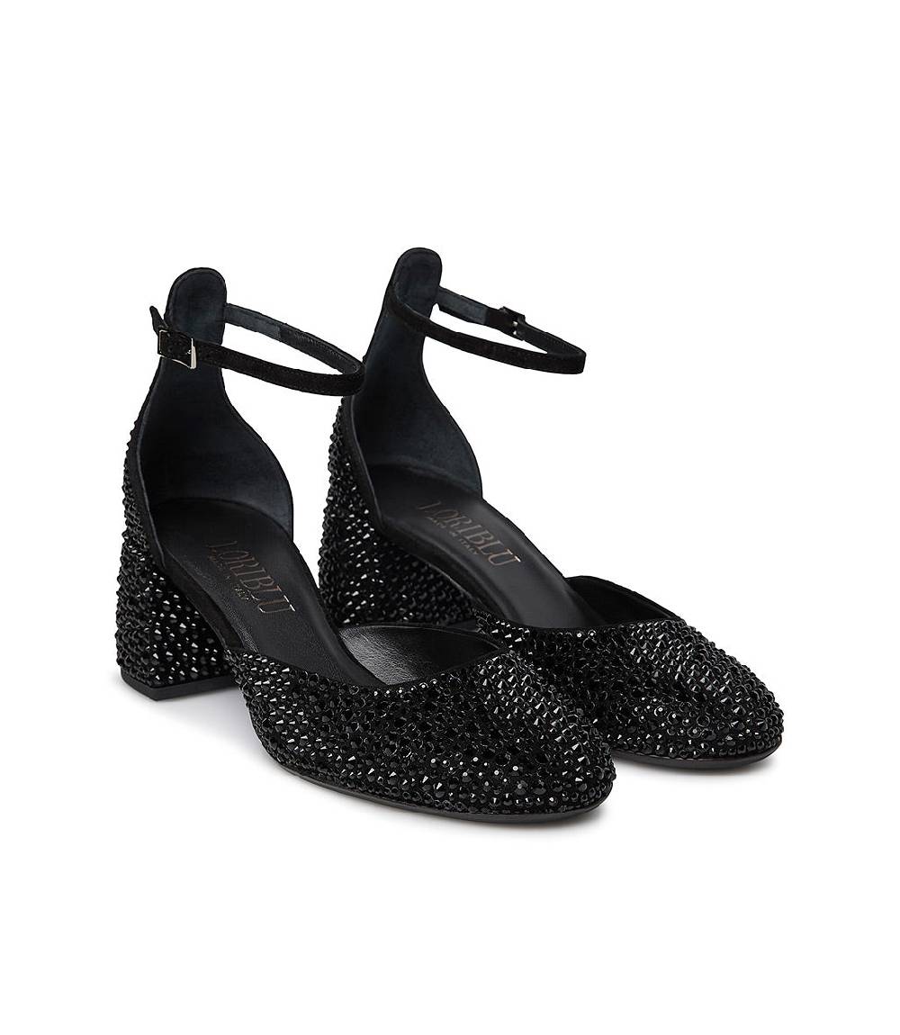 Loriblu Décolleté Mary Jane in camoscio nero con cristalli all-over Saldi
