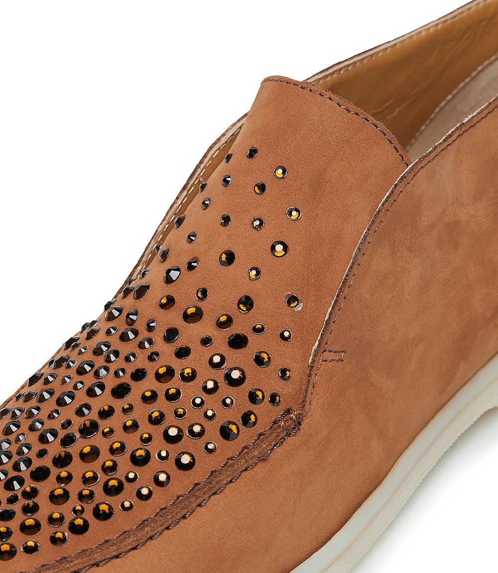 Loriblu Mocassini in nabuk ruggine con cristalli Prezzo Ridotto