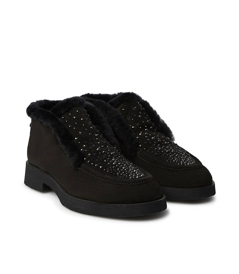Loriblu Mocassini in pelle scamosciata e shearling nero Hotsell