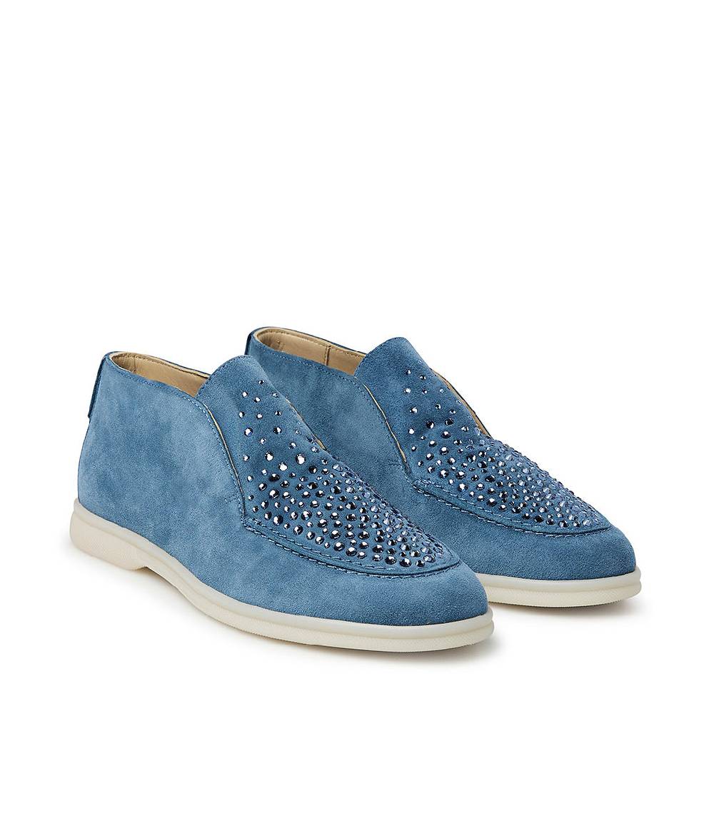 Loriblu Mocassini in pelle scamosciata blu con cristalli Moda