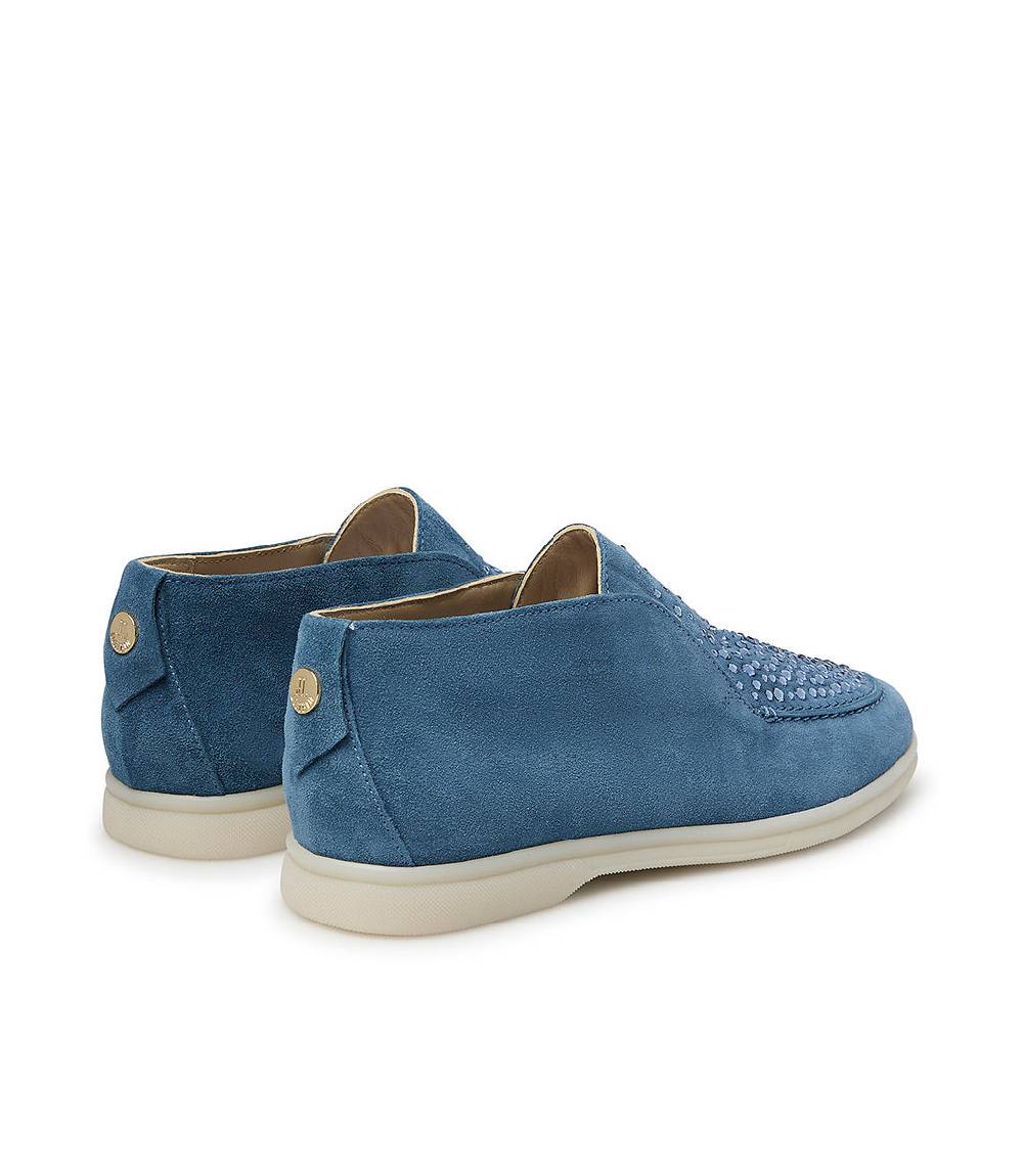 Loriblu Mocassini in pelle scamosciata blu con cristalli Moda