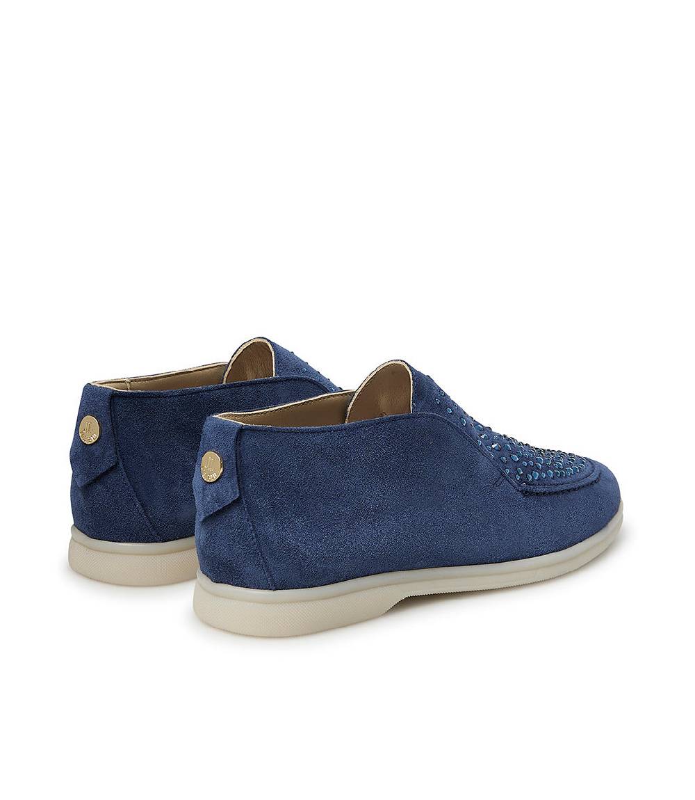 Loriblu Mocassini in pelle scamosciata blu avio con cristalli Italia