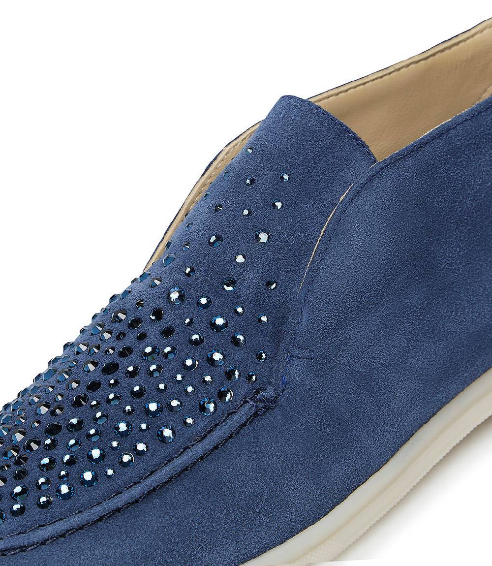 Loriblu Mocassini in pelle scamosciata blu avio con cristalli Italia