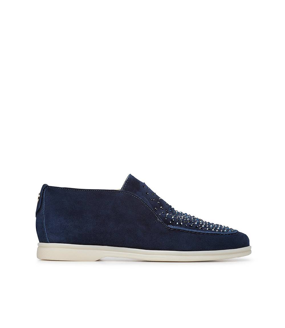 Loriblu Mocassini in pelle scamosciata blu scuro con cristalli 2025