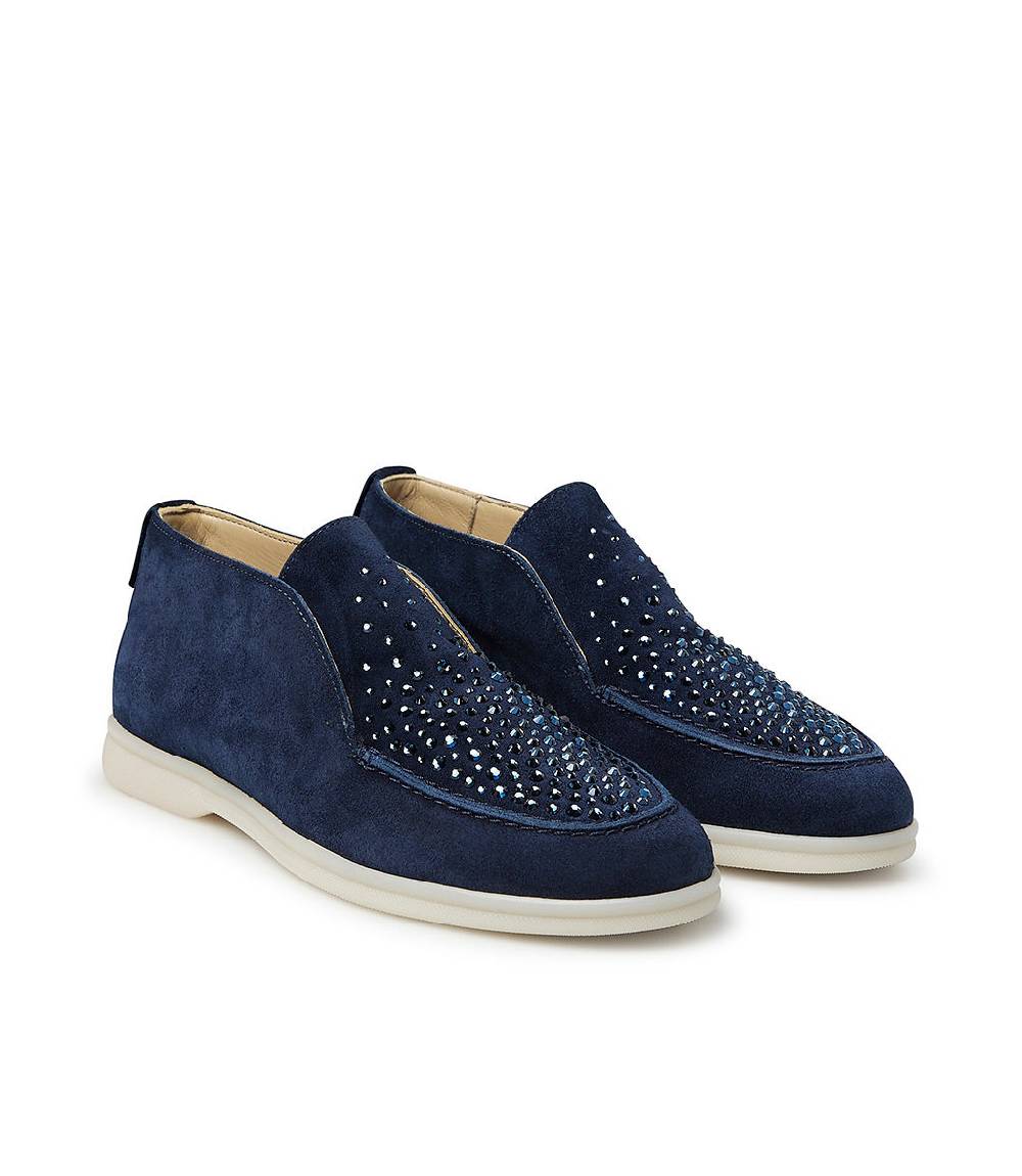 Loriblu Mocassini in pelle scamosciata blu scuro con cristalli 2025
