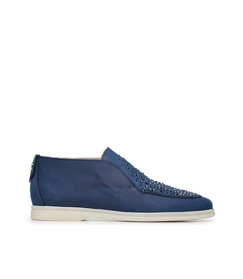 Loriblu Mocassini in pelle blu con cristalli In Linea