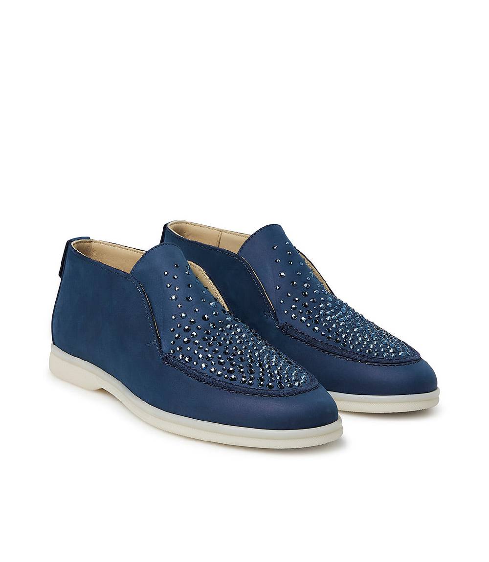 Loriblu Mocassini in pelle blu con cristalli In Linea