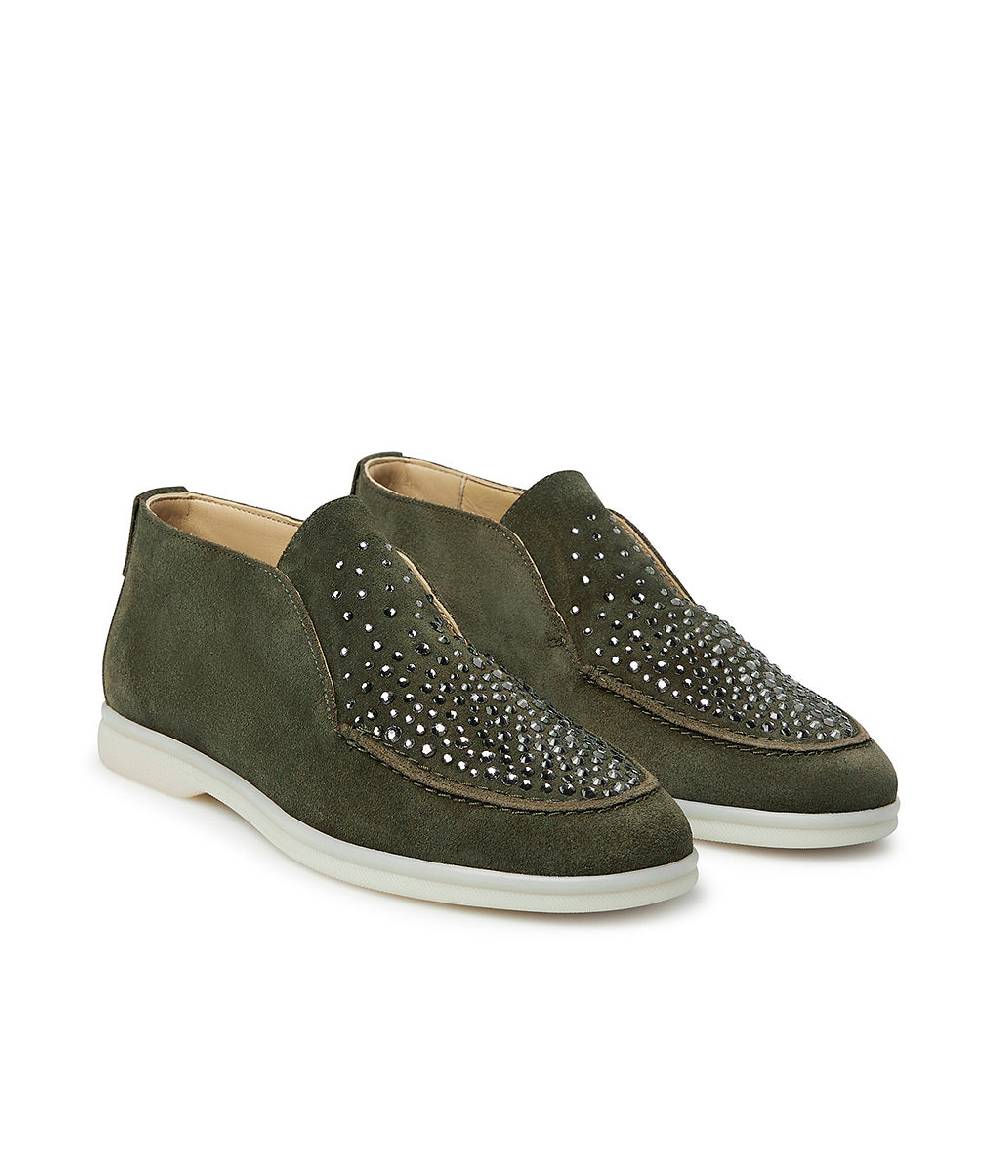 Loriblu Mocassini in pelle scamosciata verde con cristalli Prezzo Ridotto