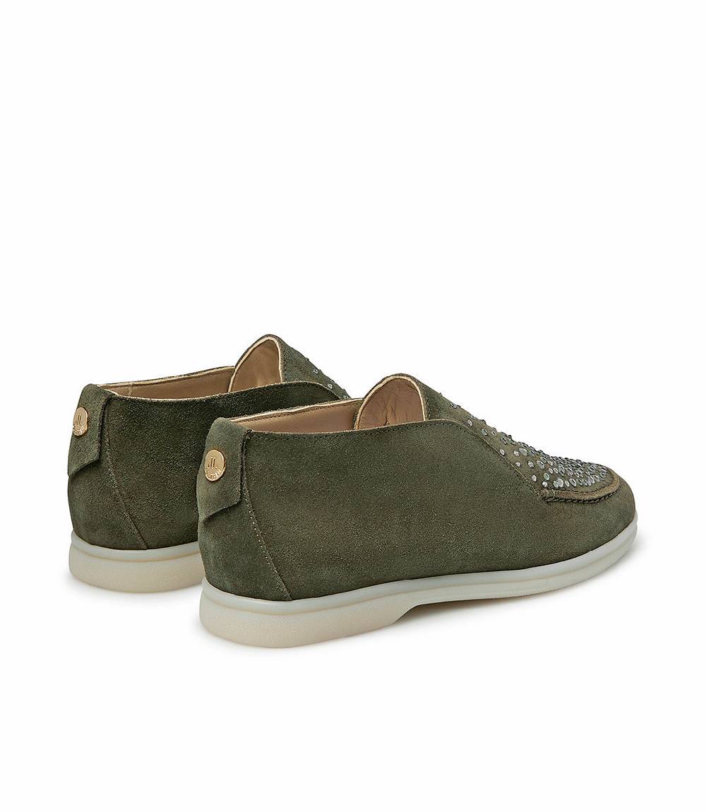 Loriblu Mocassini in pelle scamosciata verde con cristalli Prezzo Ridotto