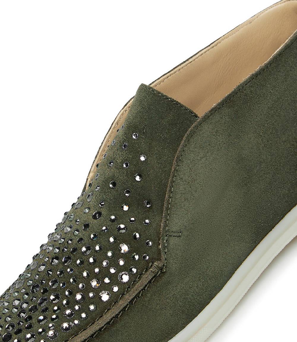 Loriblu Mocassini in pelle scamosciata verde con cristalli Prezzo Ridotto