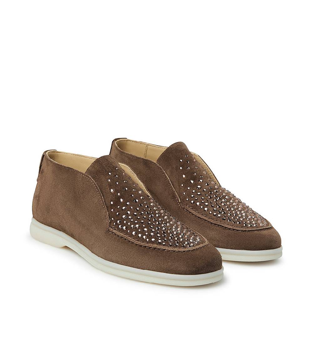 Loriblu Mocassini in pelle scamosciata marrone con cristalli Promozione