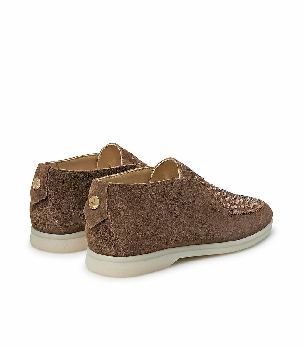 Loriblu Mocassini in pelle scamosciata marrone con cristalli Promozione
