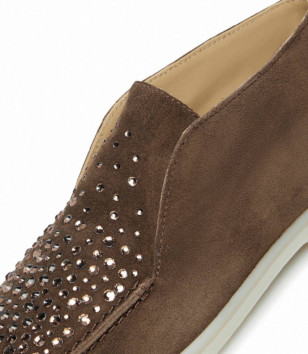Loriblu Mocassini in pelle scamosciata marrone con cristalli Promozione