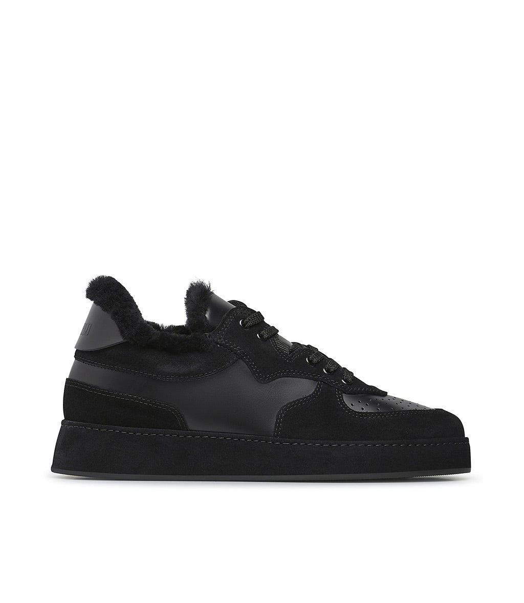Loriblu Sneakers in pelle, camoscio e shearling nero Prezzo Ridotto