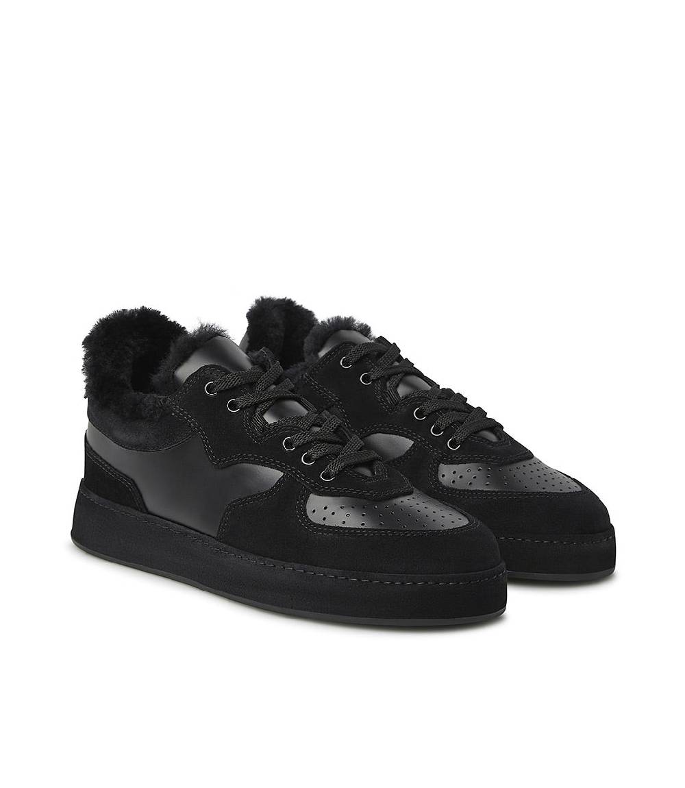 Loriblu Sneakers in pelle, camoscio e shearling nero Prezzo Ridotto