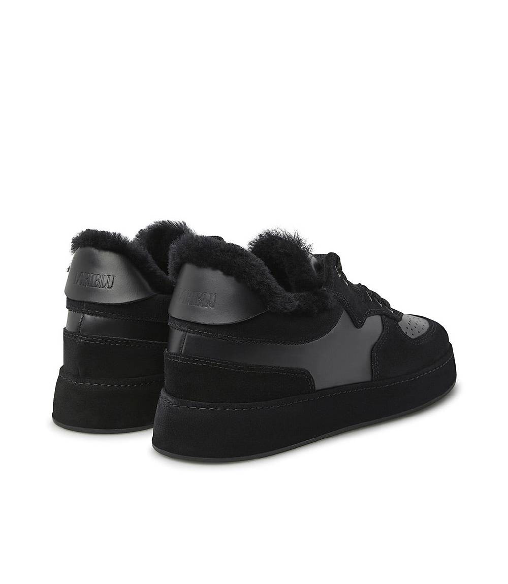 Loriblu Sneakers in pelle, camoscio e shearling nero Prezzo Ridotto