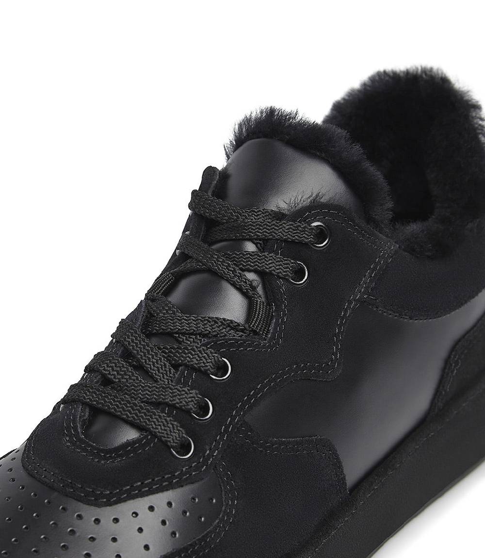 Loriblu Sneakers in pelle, camoscio e shearling nero Prezzo Ridotto