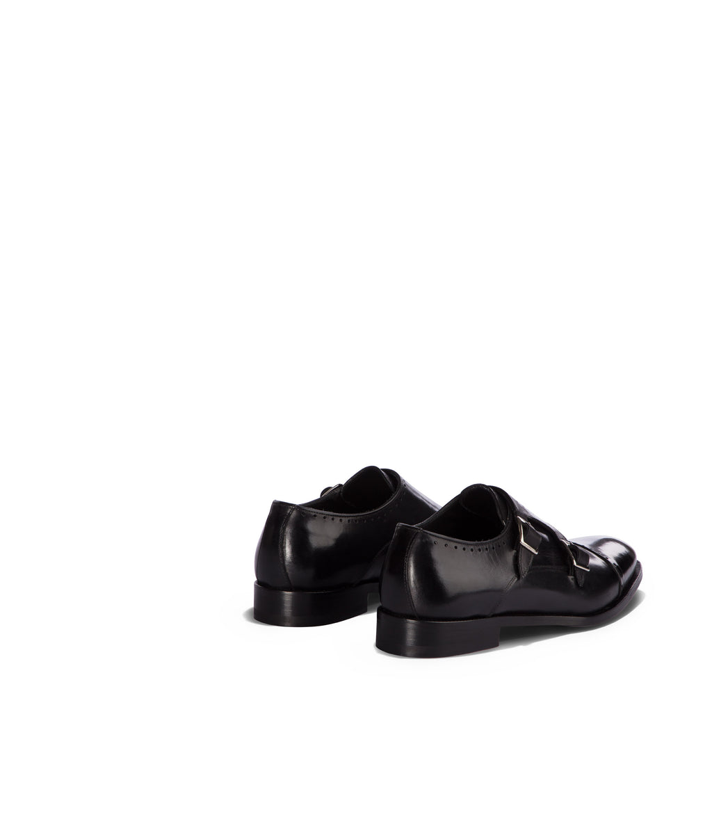 Loriblu Monk strap in pelle nera brogue Comprare a buon mercato