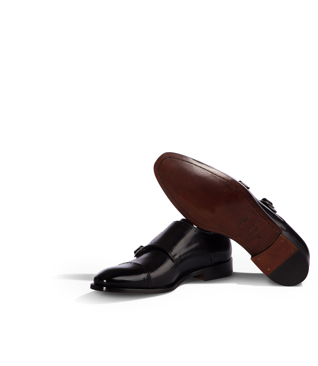 Loriblu Monk strap in pelle nera brogue Comprare a buon mercato