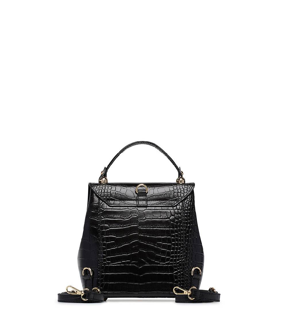 Loriblu Borsa a mano nera in pelle stampa cocco Online Outlet