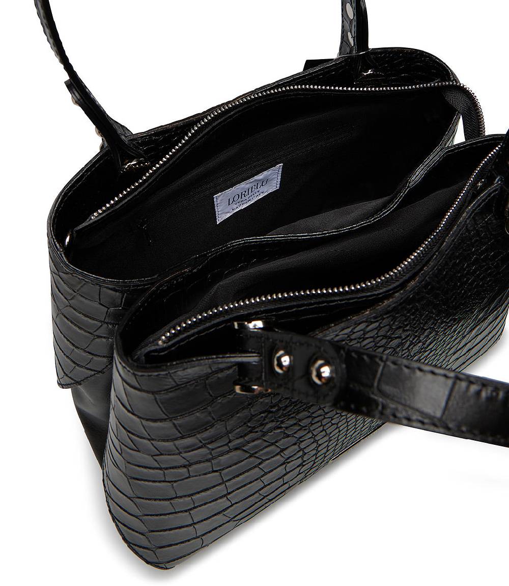 Loriblu Borsa nera in pelle stampa cocco Offerta temporanea