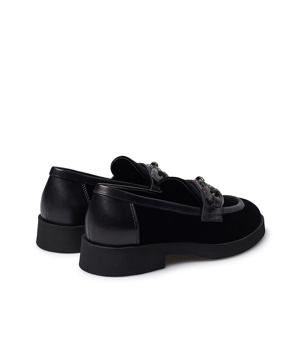 Loriblu Mocassino in velluto e vitello nero con morsetto gioiello Promozione temporanea