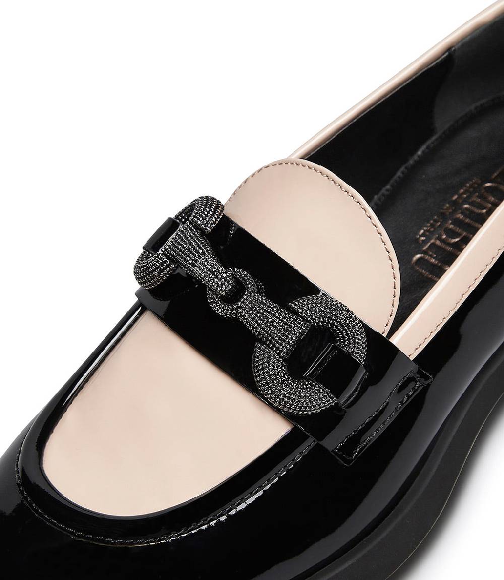 Loriblu Mocassino in vernice nera e nude con morsetto gioiello Fino al 50% di sconto