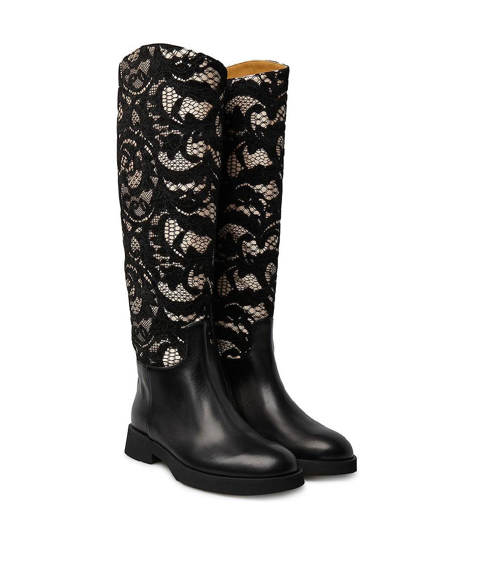 Loriblu Stivale in vitello nero e pizzo Fino al 60% di sconto