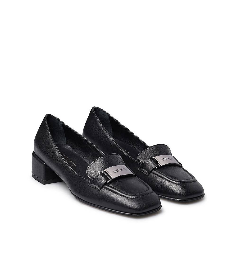 Loriblu Mocassini in nappa nera con placca logo Fino al 65% di sconto