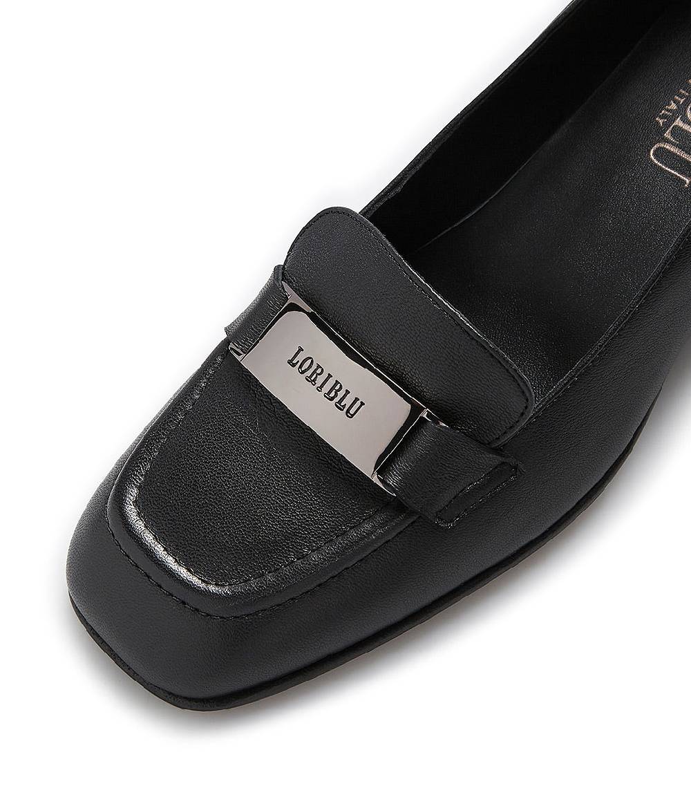 Loriblu Mocassini in nappa nera con placca logo Fino al 65% di sconto