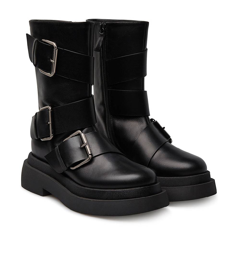 Loriblu Stivaletto in vitello nero con cinturini Fino al 55% di sconto