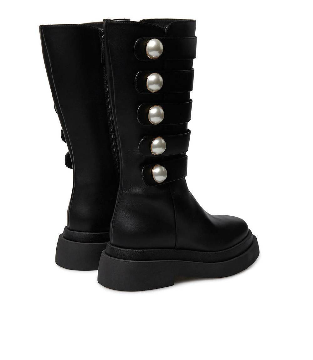 Loriblu Stivale in vitello nero con cinturini e borchie perla Discount Store per i nuovi prodotti