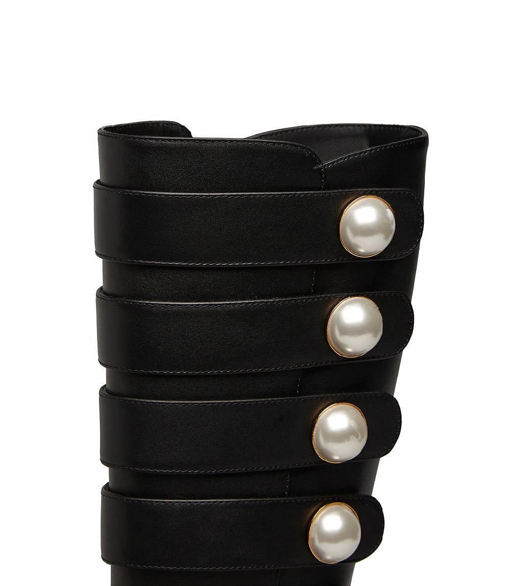 Loriblu Stivale in vitello nero con cinturini e borchie perla Discount Store per i nuovi prodotti