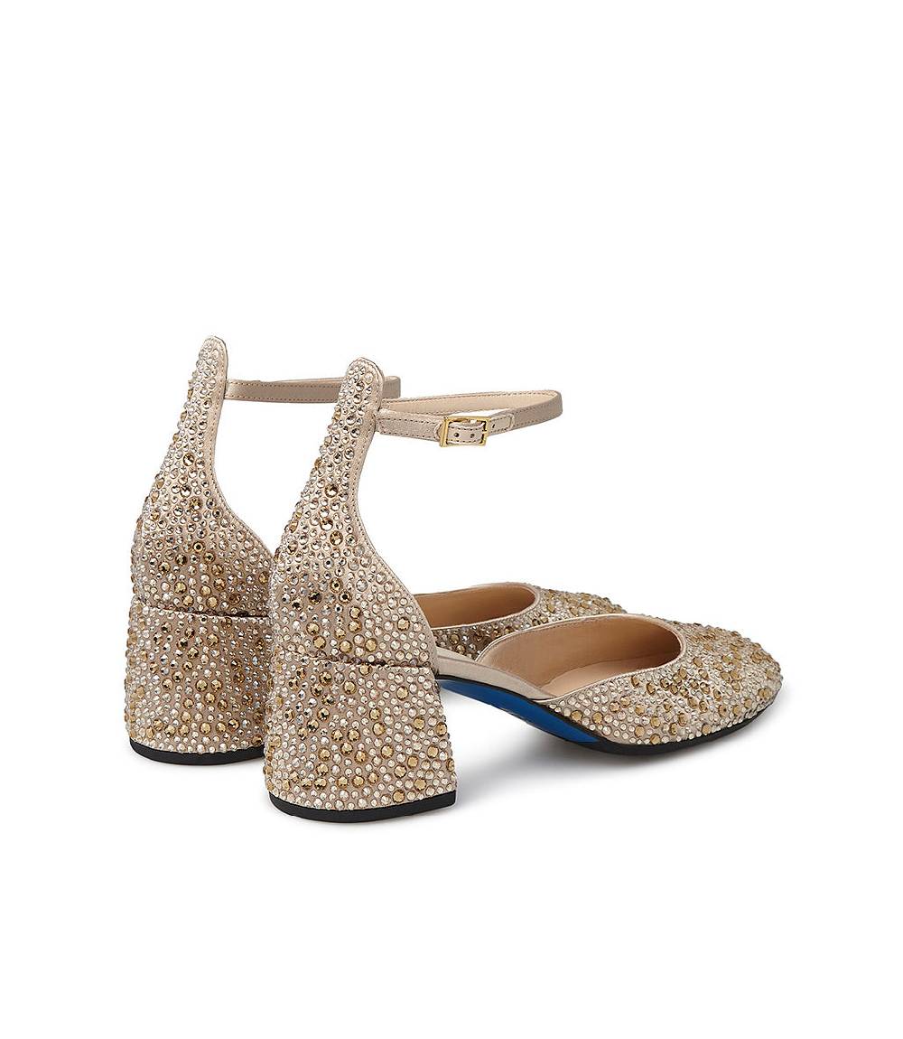 Loriblu Décolleté Mary Jane in raso beige con cristalli all-over Limitato a 3 giorni