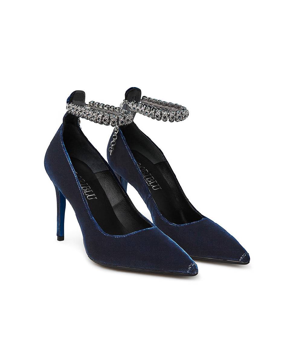 Loriblu Décolleté in velluto blu con cinturino gioiello Sottocosto