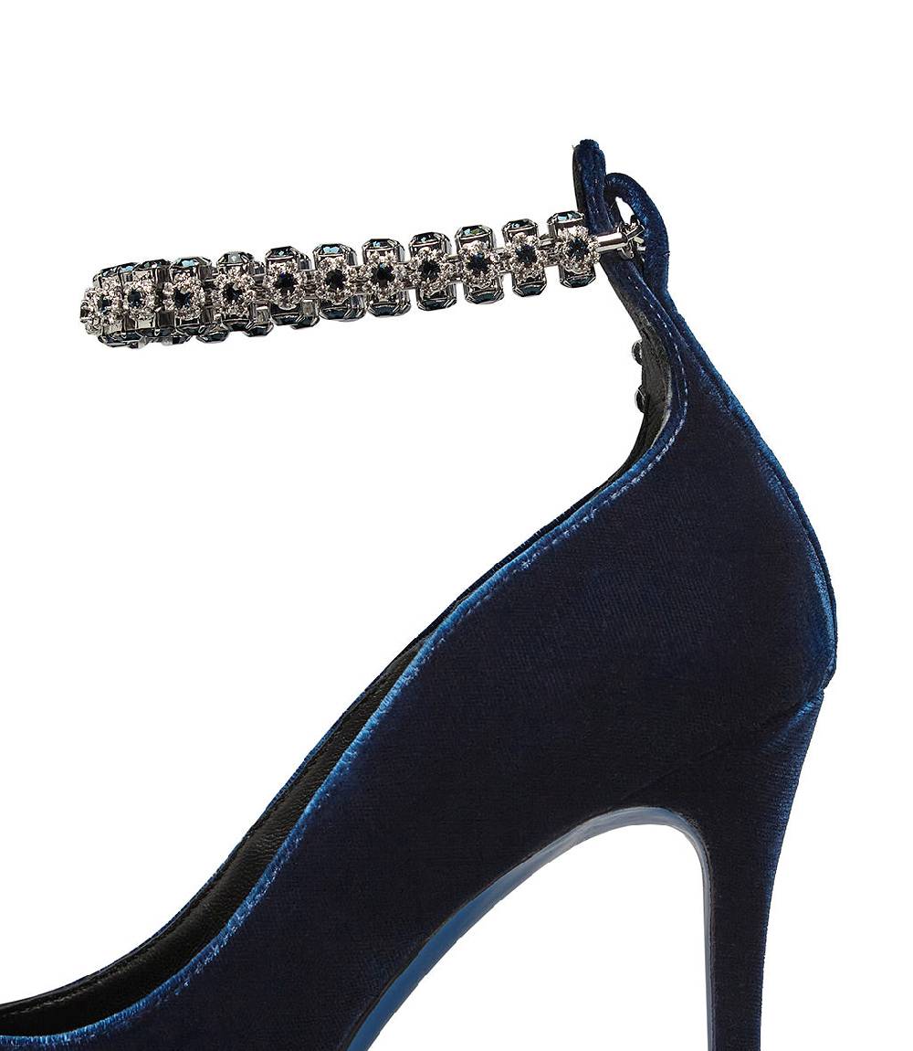 Loriblu Décolleté in velluto blu con cinturino gioiello Sottocosto