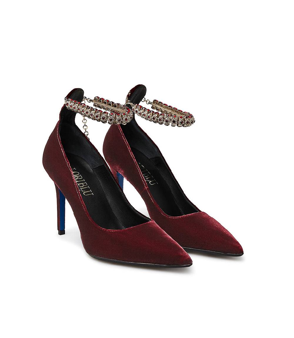Loriblu Décolleté in velluto rosso rubino con cinturino gioiello Convenienza