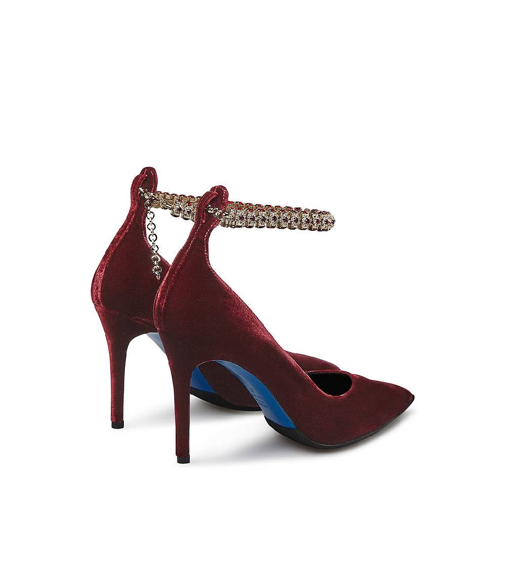 Loriblu Décolleté in velluto rosso rubino con cinturino gioiello Convenienza