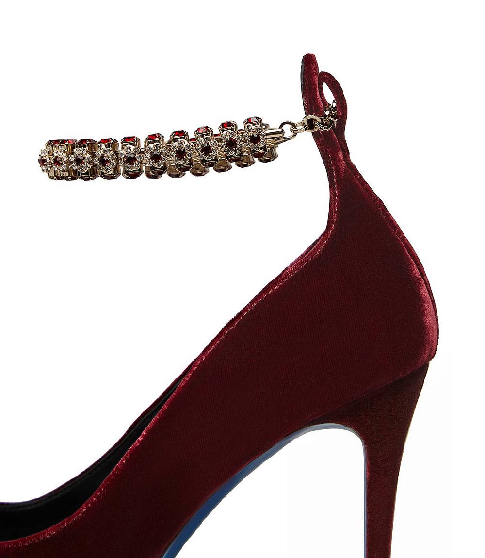 Loriblu Décolleté in velluto rosso rubino con cinturino gioiello Convenienza