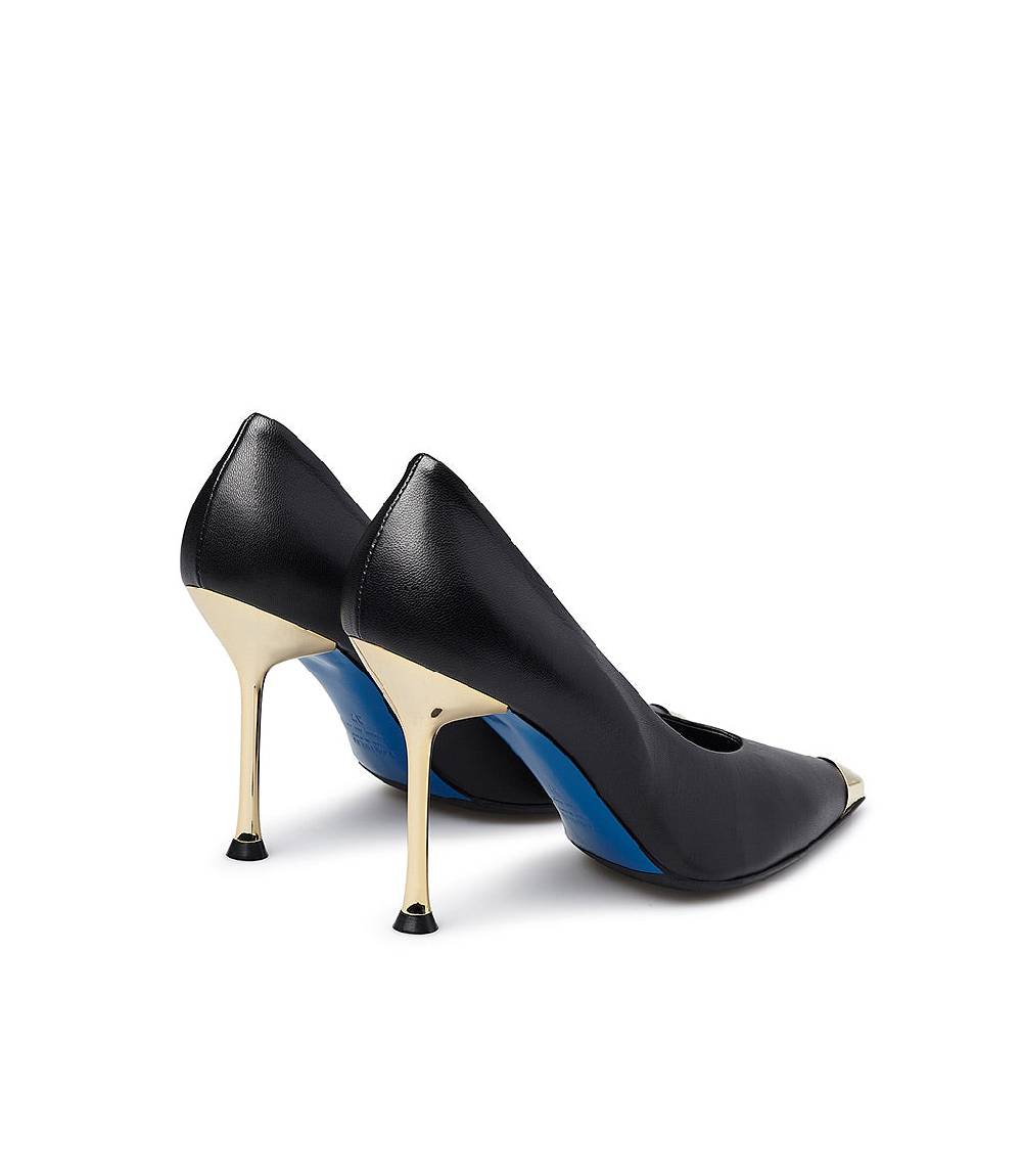 Loriblu Décolleté in nappa nera con tacco e punta in metallo oro Novità